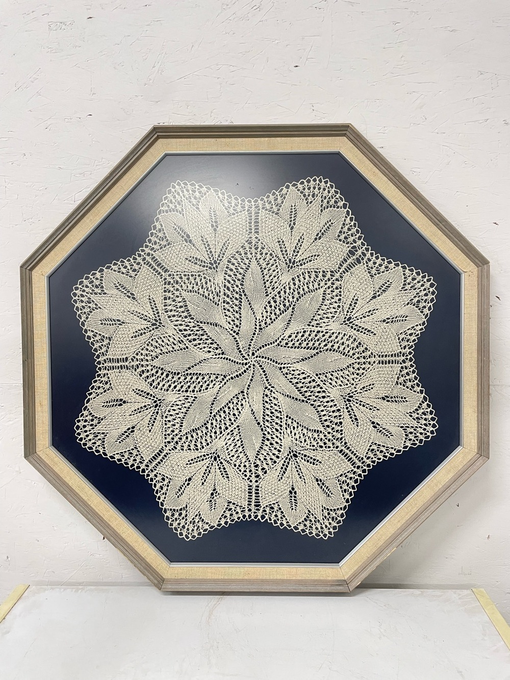 Vintage Large Framed Herbert Niebling Lace Wall Art, 36” Octagon